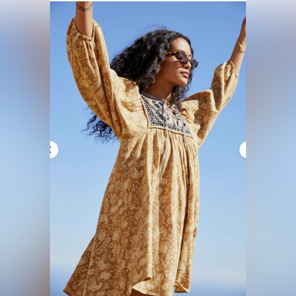 UNSUBSCRIBED Cotton Embroidered Bohemian Mustard/Navy Dress size 4